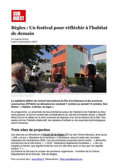 Sud Ouest B Gles Un Festival Pour R Fl Chir Lhabitat