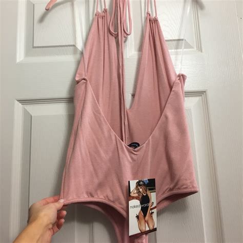 Naked Wardrobe Pink Blush Bodysuit Leotard Gem