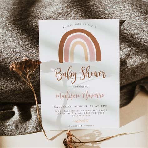 Muted Tones Rainbow Baby Shower Invitation Suite Earth Tones Etsy