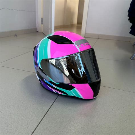 Capacete Ls Ff Rapid Flag Rosa Roxo E Azul Feminino Item P