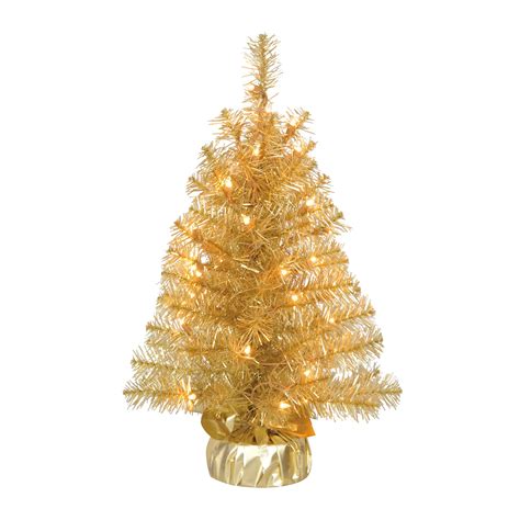 Holiday Time Pre-Lit 2' Noble Fir Champagne Gold Artificial Christmas Tree, Clear Lights ...