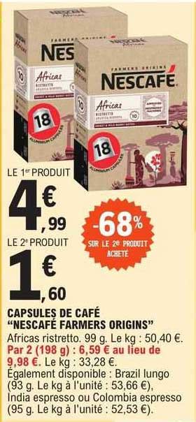 Promo Capsules De Café nescafé Farmers Origins chez E Leclerc