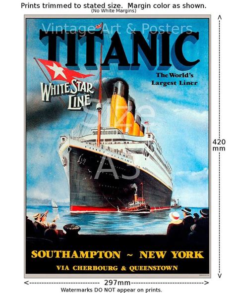 Titanic White Star Lines Travel Poster Print Vintage Sailing Notice