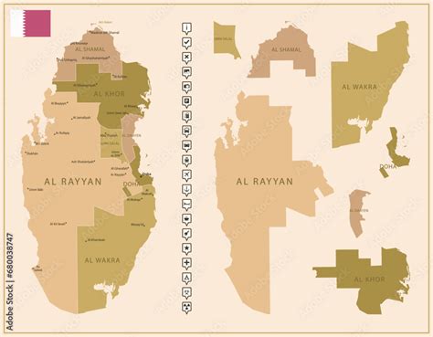 Qatar - detailed map of the country in brown colors, divided into ...