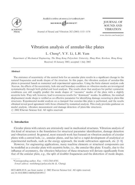 PDF Vibration Analysis Of Annular Like Plates Annular Like Plate