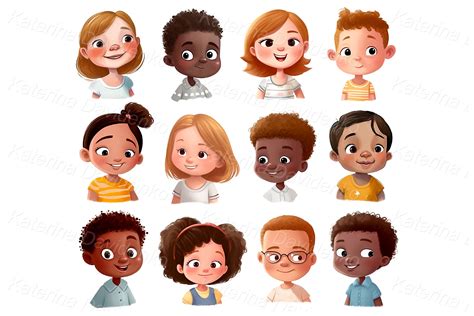 Collection of cute cartoon kids avatars PNG clipart. Children's faces ...