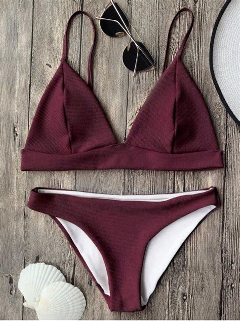 Off Cami Plunge Bralette Bikini Top And Bottoms In Burgundy