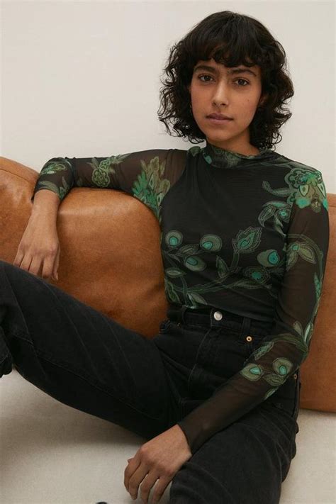 Tops Paisley Mesh Funnel Neck Top Oasis