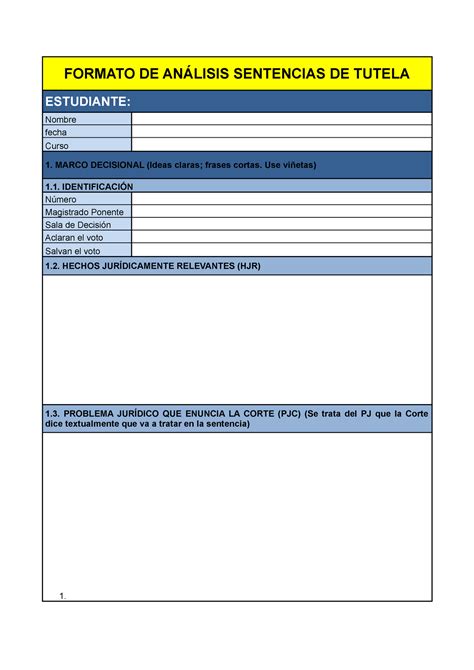 Formato De An Lisis Sentencias De Tutela Formato De An Lisis