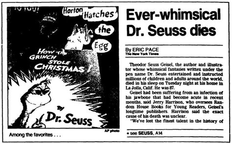 On This Day Dr Seuss Beloved Childrens Author Died