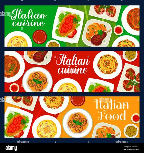 Italian Food Banners Italy Cuisine Dishes Menu Vector Pasta With