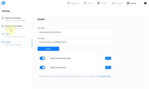 Settings Emails Optimizepress Docs