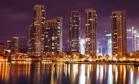 Night City Panoramic View Dubai Stock Image Colourbox