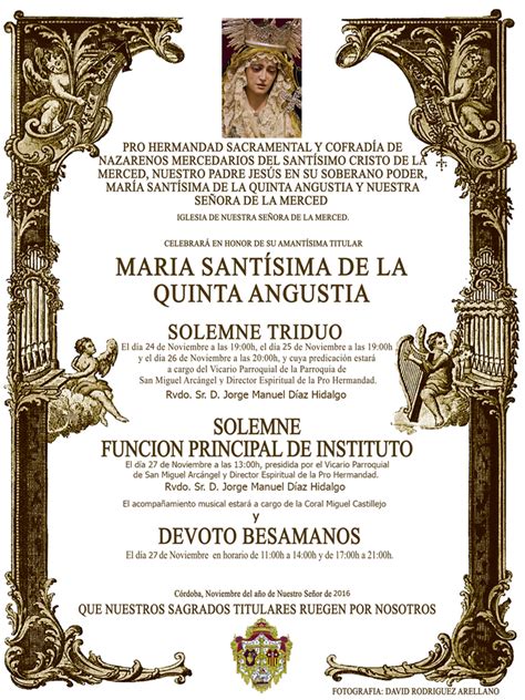 Solemne Triduo A Mar A Sant Sima De La Quinta Angustia Y Funci N