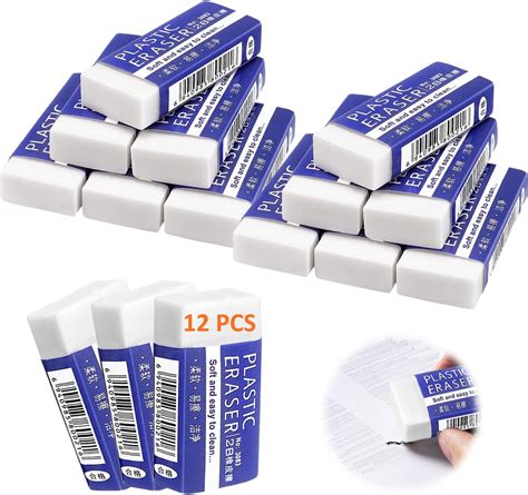 12 Pcs White Rubber Eraser Soft Plastic Erasers 2b Pencil Erasers