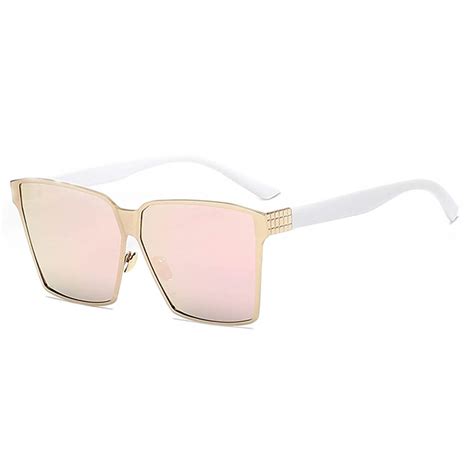 Owl ® Eyewear Sunglasses 86029 C5 Women’s Metal Fashion White Gold Frame Pink Mirror Lens One