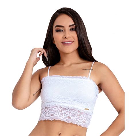 Sutiã imi Lingerie Top Cropped Em Renda Grey Branco Submarino