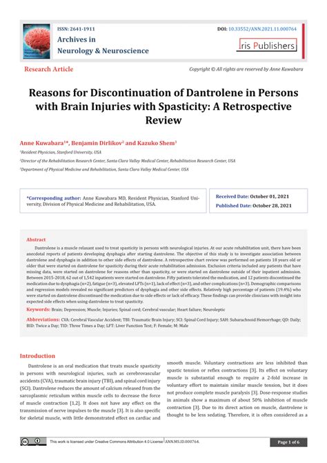 (PDF) Reasons for Discontinuation of Dantrolene in Persons with Brain Injuries with Spasticity ...