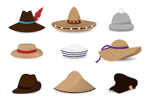 Colección de sombreros gorras planas Vector Premium