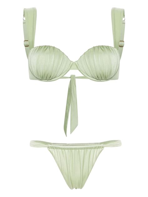 Noire Swimwear Cheeky Ruched Bikini Set Green Farfetch