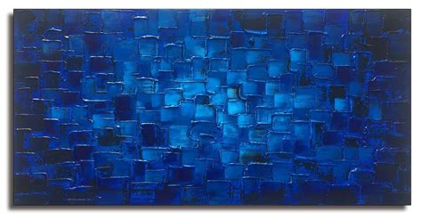 MyArton Large Abstract Dark Blue Square Wall Art Hand Painted Textured ...