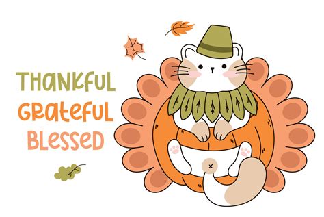 Draw Funny Cat In A Thanksgiving Pumpkin Turkey Kawaii Cat With Pumpkin