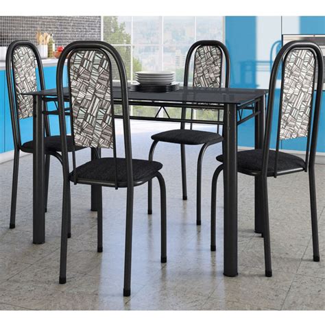 Conjunto de Mesa Metal Plus Guajará 4 Cadeiras Preto Patina