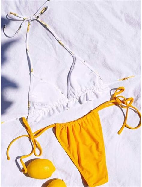 Buy Shein Sunflower Print Triangle Thong Bikini Swimsuit Online