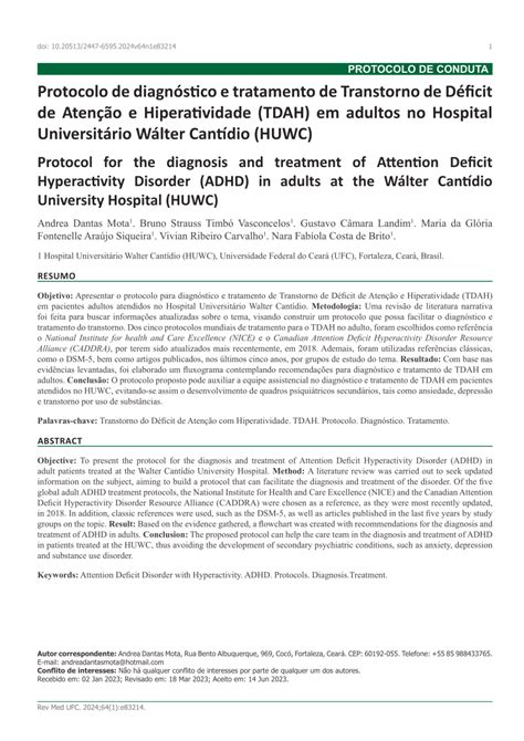 Pdf Protocolo De Diagn Stico E Tratamento De Transtorno De D Ficit De
