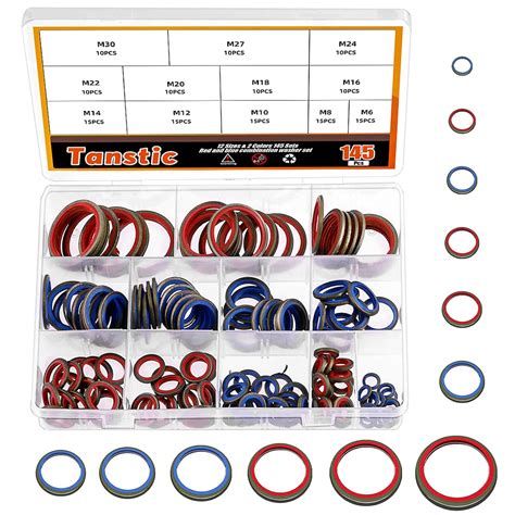 Tanstic Pcs Metal Bonded Seal Washer Kit Metric Bonded Seal Gasket