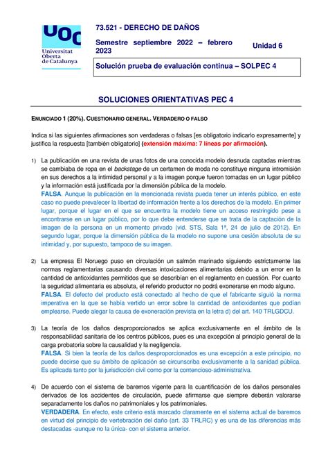 73521 Solpec 4 2022 1 73 DERECHO DE DAÑOS Semestre septiembre 2022