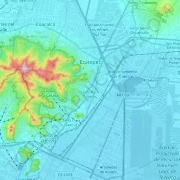 Mapa topográfico Ecatepec de Morelos, altitud, relieve