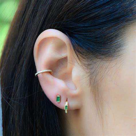 Emerald Studs, Emerald Earrings, Stud Earrings, Baguette Studs, Emerald ...