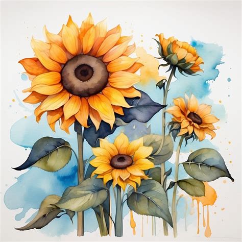 watercolor sunflower art print  stock photo public domain pictures
