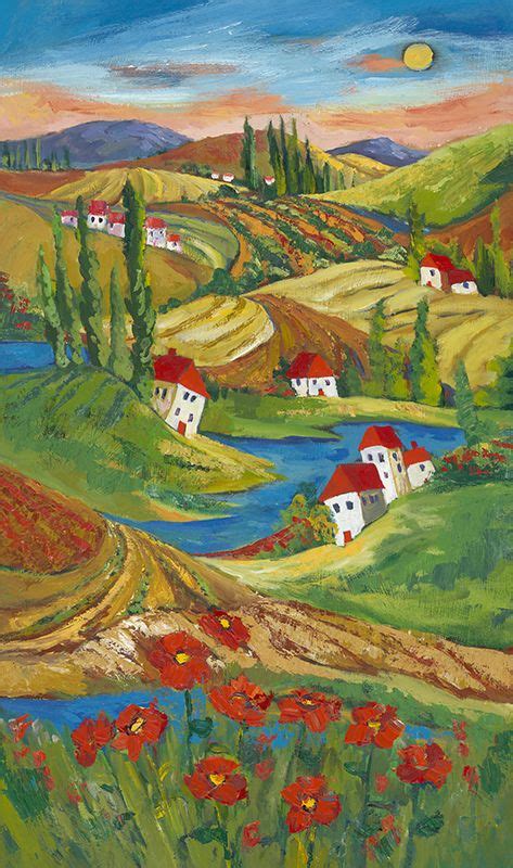 Limited Edition Tuscan Village Landscape Art Painting Landscape