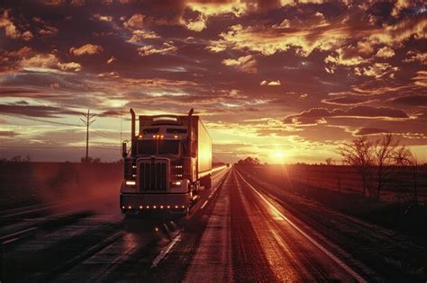 Premium Photo Truck Driving Over Country Road At Sunset