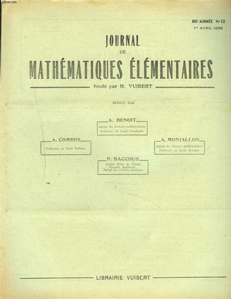 Journal De Mathematiques Elementaires N Er Avril Ecoles