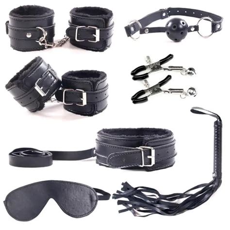 New 7 Pcs Bondage Set Cotton Red BDSM Restraint Sex Handcuffs For