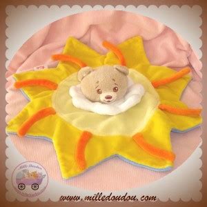 Trudi Sos Doudou Ours Beige Plat Jaune Bleu Orange Etoile