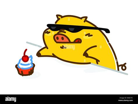 Illustration of a fat cute pig in sunglasses. Vector. Flat style. The ...