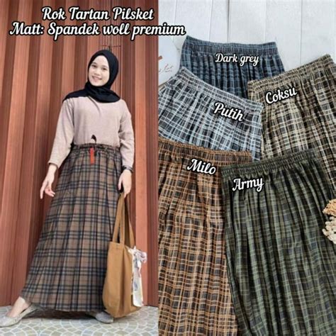 Jual Rok Tartan Plisket Jumbo Rok Plisket Korean Style Rok Payung