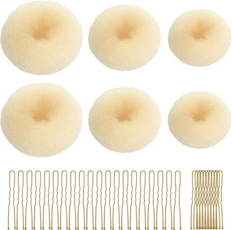 CORTNEY Hair Donuts For Buns Maker Set 6 Pcs Beige Hair Bun Ring Maker 30 Pcs Blonde U Shaped