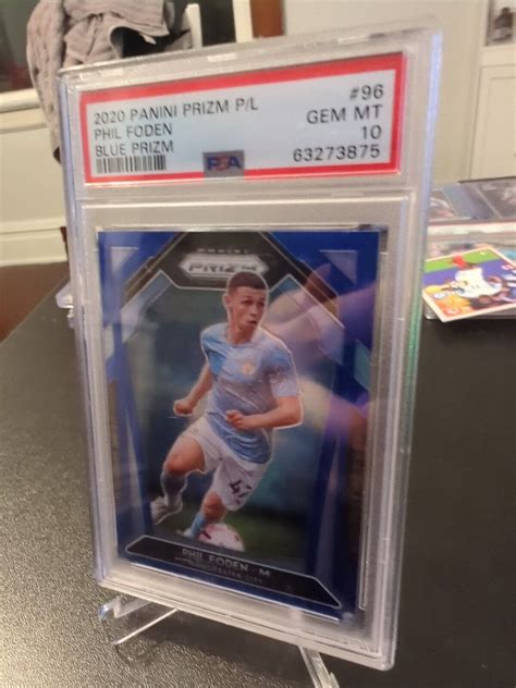 2020 21 Panini Prizm EPL 96 Phil Foden Blue Gem 10 PSA 199 Pop 7