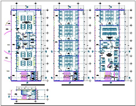 Floor plan of three level school classroom view dwg file - Cadbull