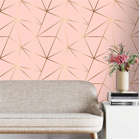 Papel De Parede Adesivo Zara Geom Trico Rosa Rose Gold Sala Quarto