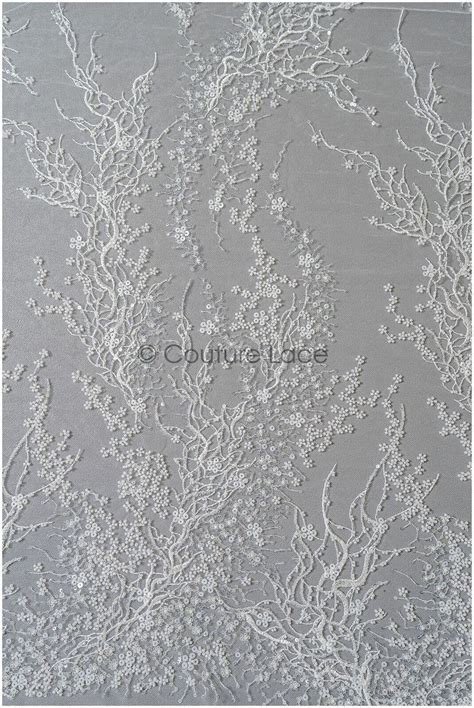 L22 487 Beautiful Beaded Lace Fabric With Small Leafs Couture Lace