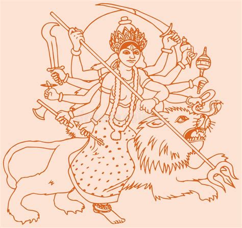 Skizze Der G Ttin Durga Maa Durgi Oder Sitting Ber Der Tiger Und Lion