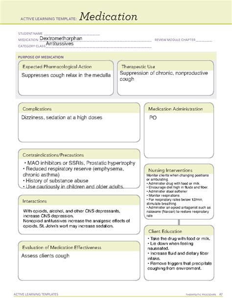 Dextromethorphan Ati Active Learning Templates Therapeutic