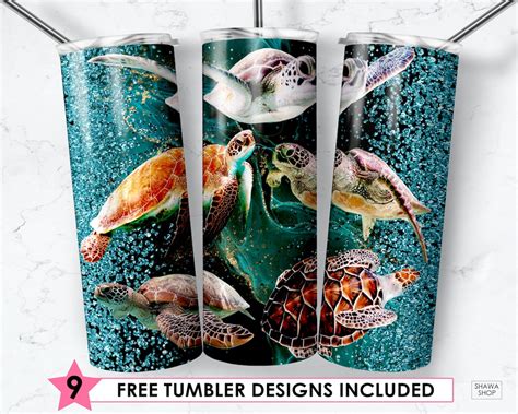 Glitter Sea Turtles Tumbler Wrap Oz Skinny Tumbler Etsy