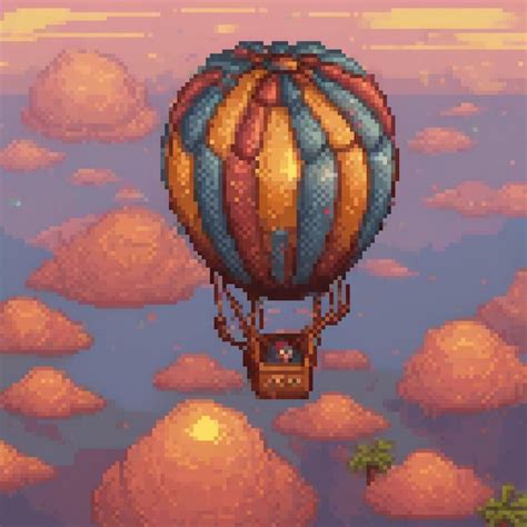Pixel Art Hot Air Balloon Soaring Above A Vast Desert Premium AI